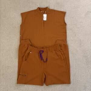 Figs Women’s Fall Orange PO 2130 Scrub Set Zamora Jogger And Rafaela Top NWT